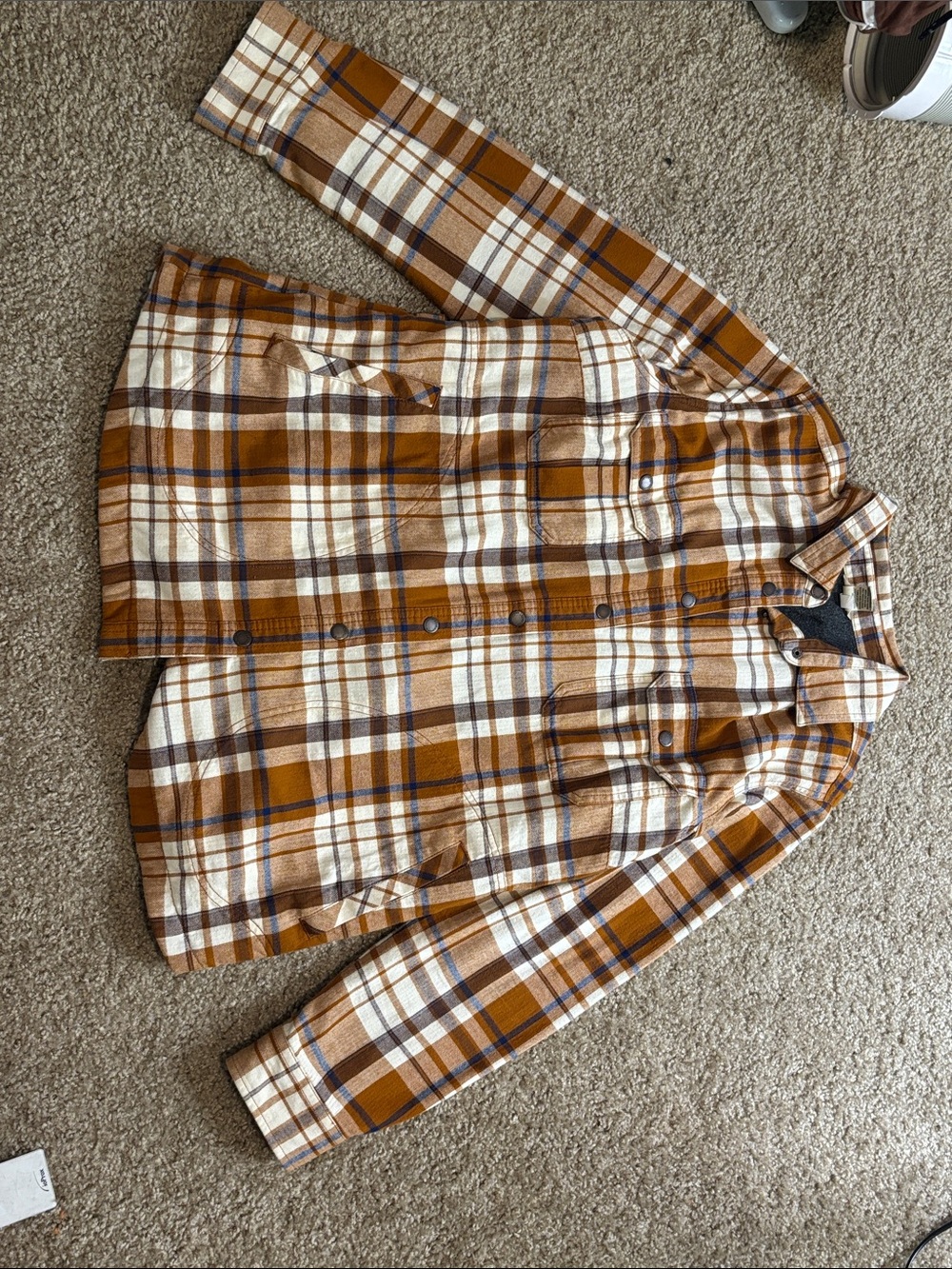 Duluth Trading Co Brown White Plaid Shirt Jacket